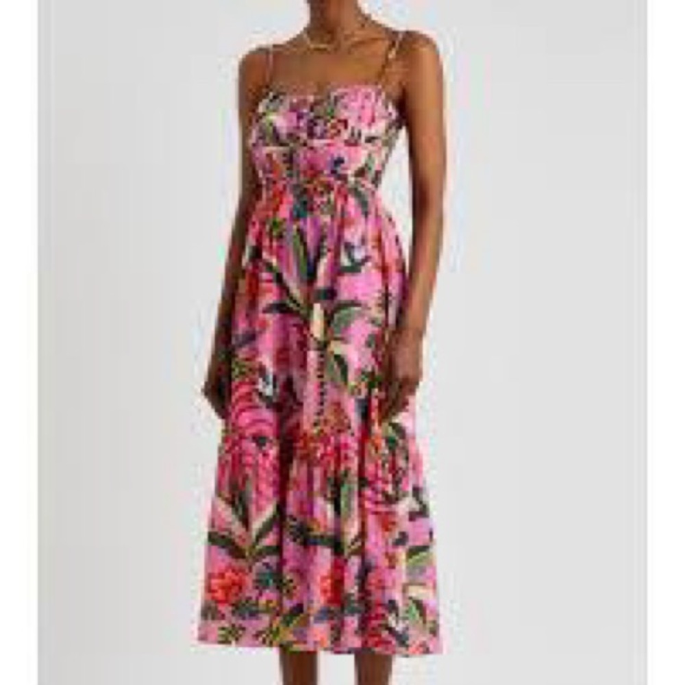 FARM Rio Leopard Forest Pink Floral Midi Dress